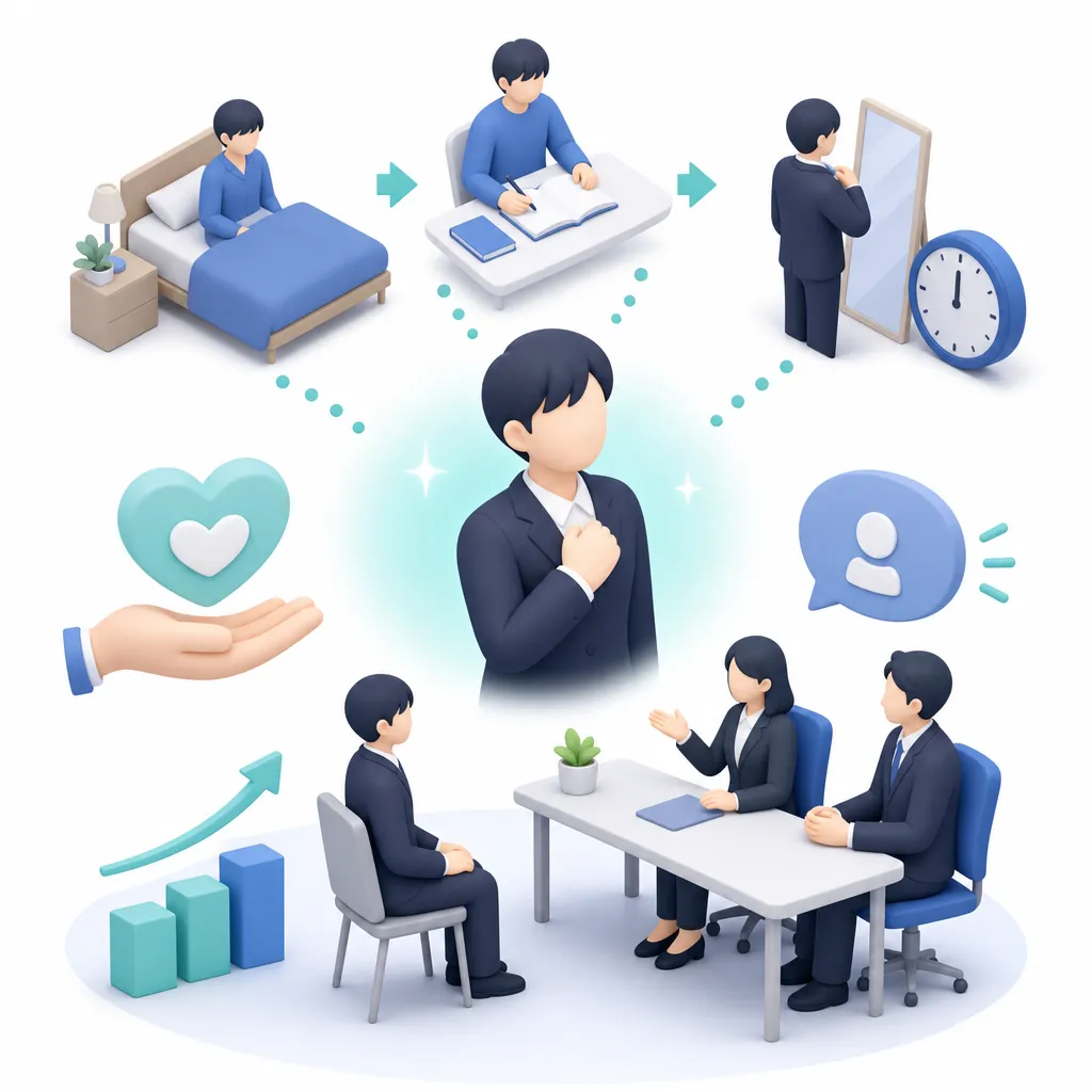 面接で緊張しない方法｜前日・当日・面接中にできる対策と、緊張しても伝わる話し方【28卒】 のアイキャッチ画像