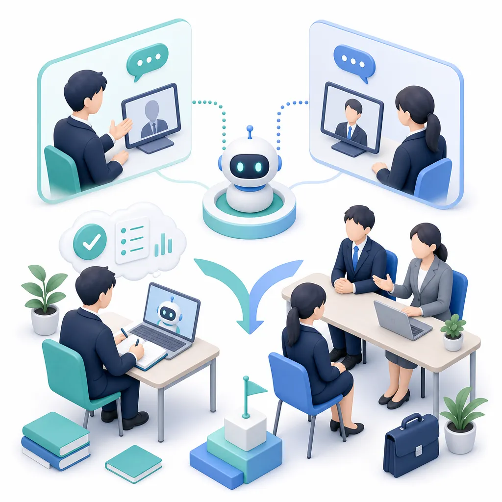 面接対策にAIを使う方法｜練習用と本番用の違いと選び方、ChatGPTで模擬面接する指示文の例【28卒】 のアイキャッチ画像